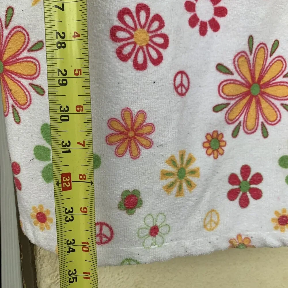Diva Darling Terry Body Wrap White Flower Power Hippie Peace Design Size Large